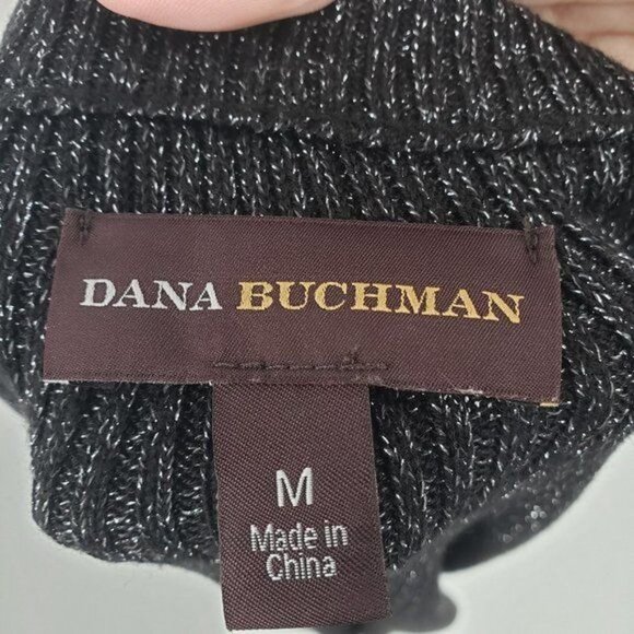 DANA BUCKMAN Mock Neck Sleeveless Tank Sweater Top Black Glitter Size Medium - Picture 7 of 9